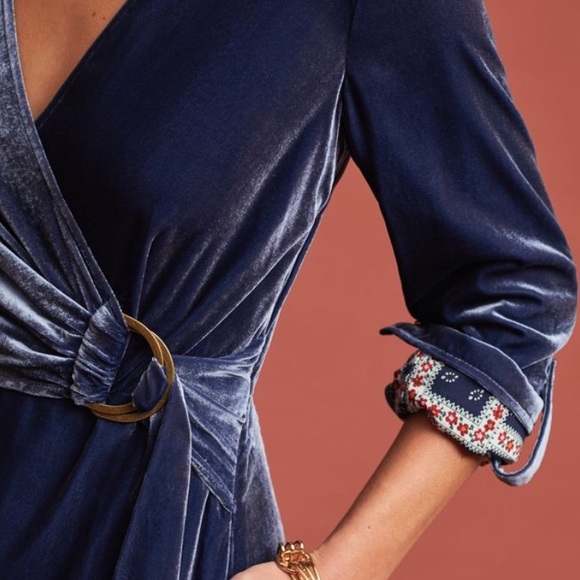 NWT Anthropologie Maeve Velvet Shirtdress in blue - Picture 3 of 8